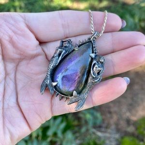 Purple labradorite mermaid sterling silver pendant